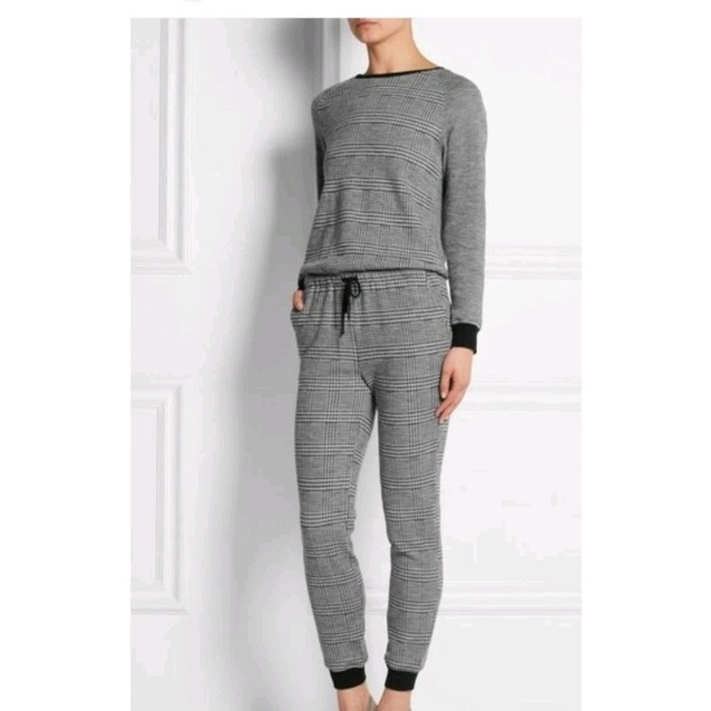 Tibi Womens Jumpsuit Houndstooth Print Black Size Small Wool Cotton